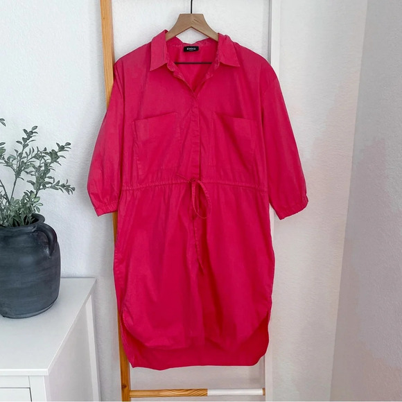 Emme Marella Dress Patch Pockets 3/4 Sleeves High Low Button Up Cinch Waist - Picture 10 of 10